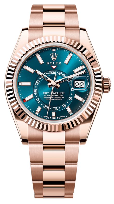 rolex rose gold blue face sky dweller|Rolex Sky-Dweller blue jubilee.